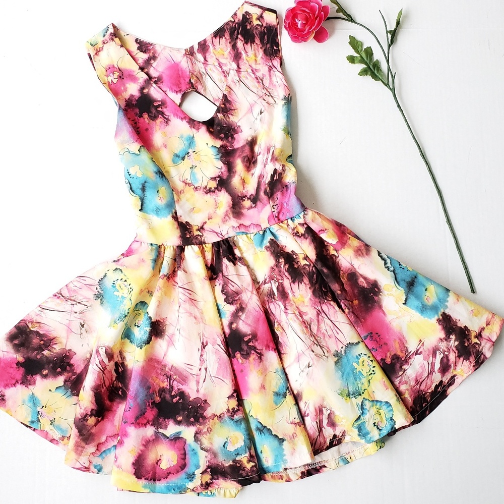 OASAP cut out open back floral skater mini dress